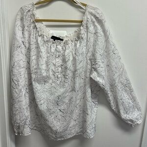 Venezia White Off the Shoulder Blouse with Black Floral Outline Design